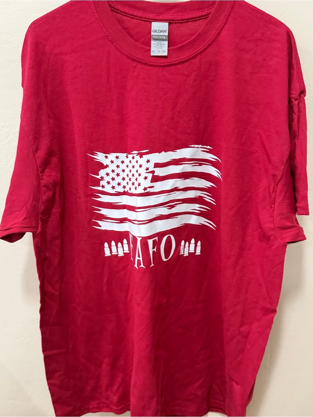 GILDAN Red T-Shirt with American Flag Graphic FAFO Sz XL